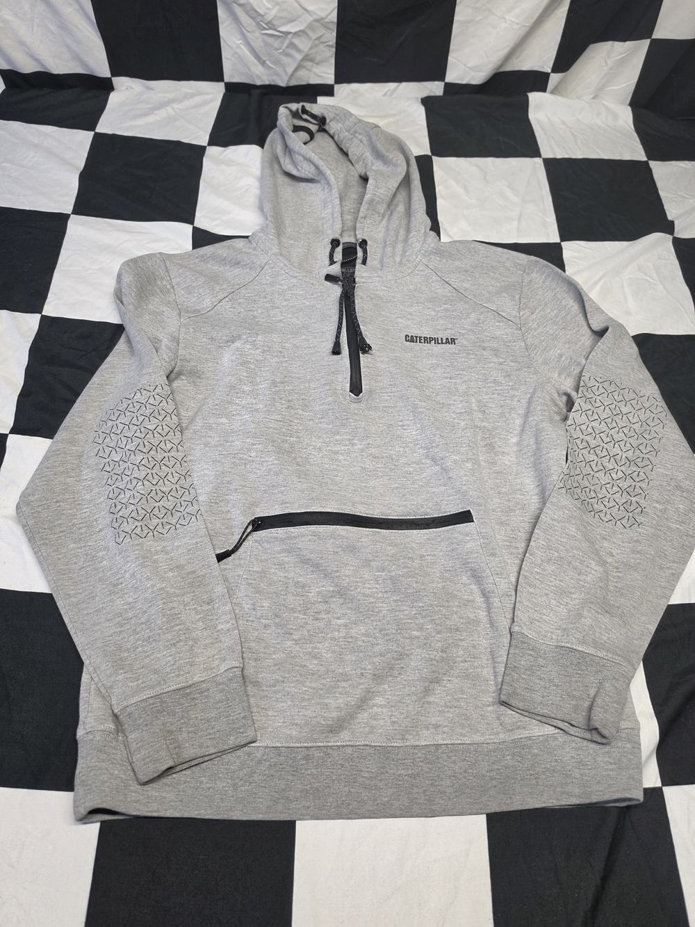 Caterpillar Heather Gray Hooded Pullover with Zip Pocket